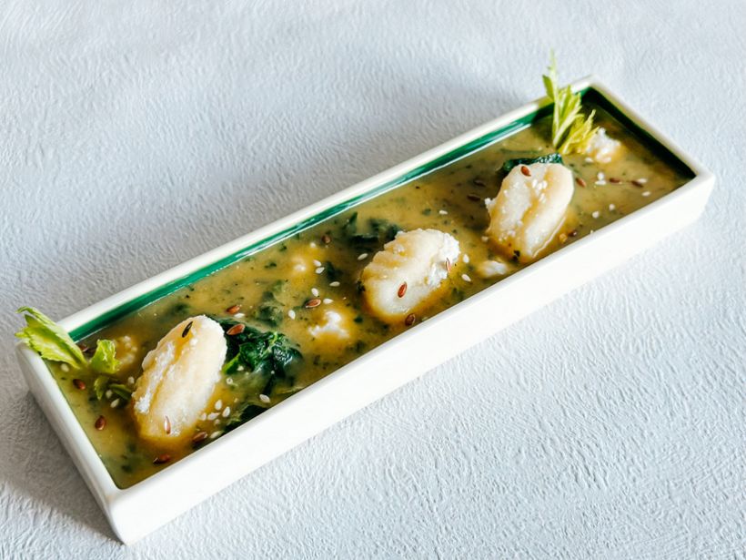 Supă cremă de legume cu spanac sote si qnocchi
